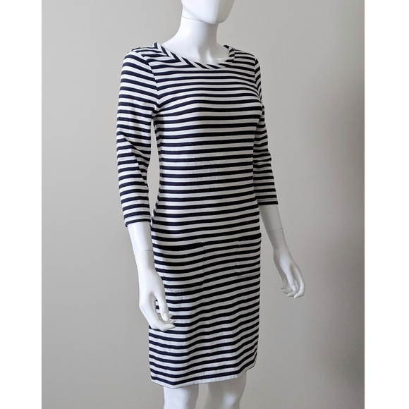 Striped Navy T-shirt Dress with Pockets - Picture 2 of 9